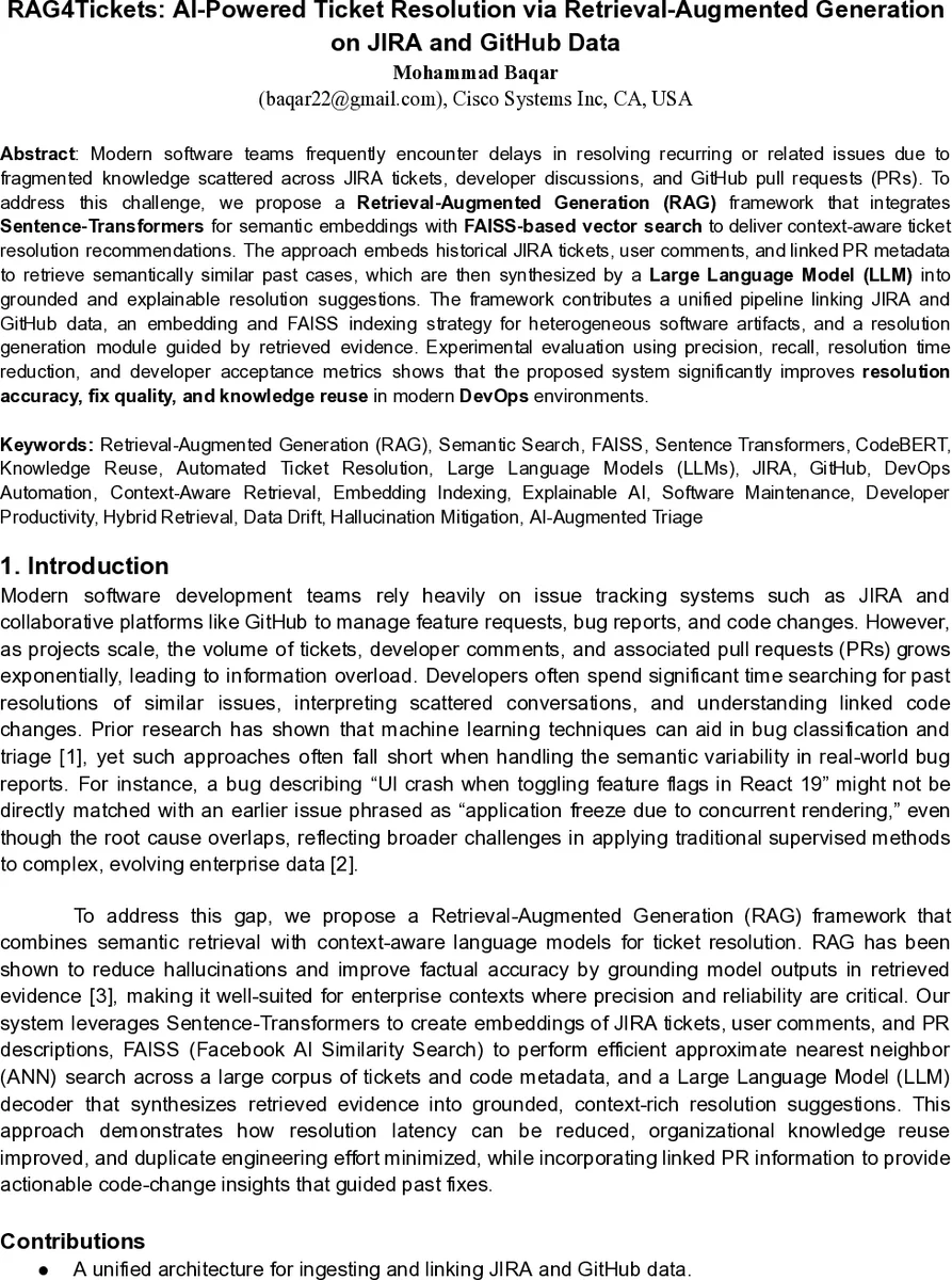 RAG4Tickets: AI-Powered Ticket Resolution via Retrieval-Augmented Generation on JIRA and GitHub Data