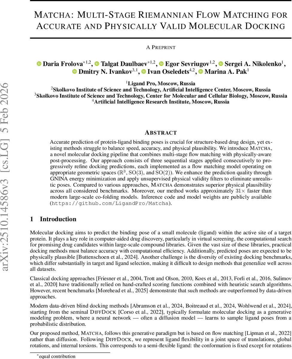 Matcha: Multi-Stage Riemannian Flow Matching for Accurate and Physically Valid Molecular Docking