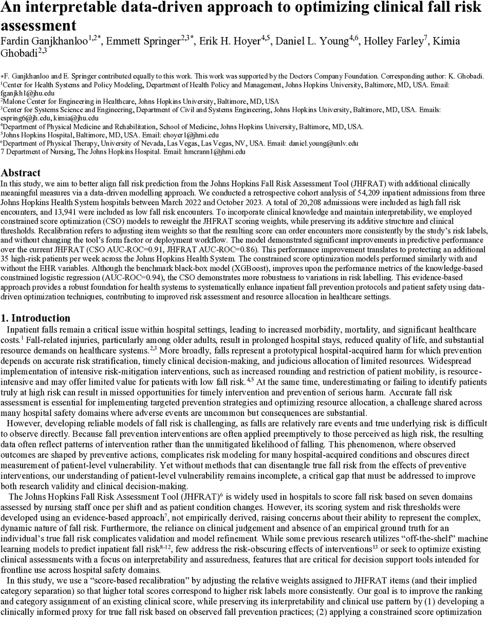 An interpretable data-driven approach to optimizing clinical fall risk assessment