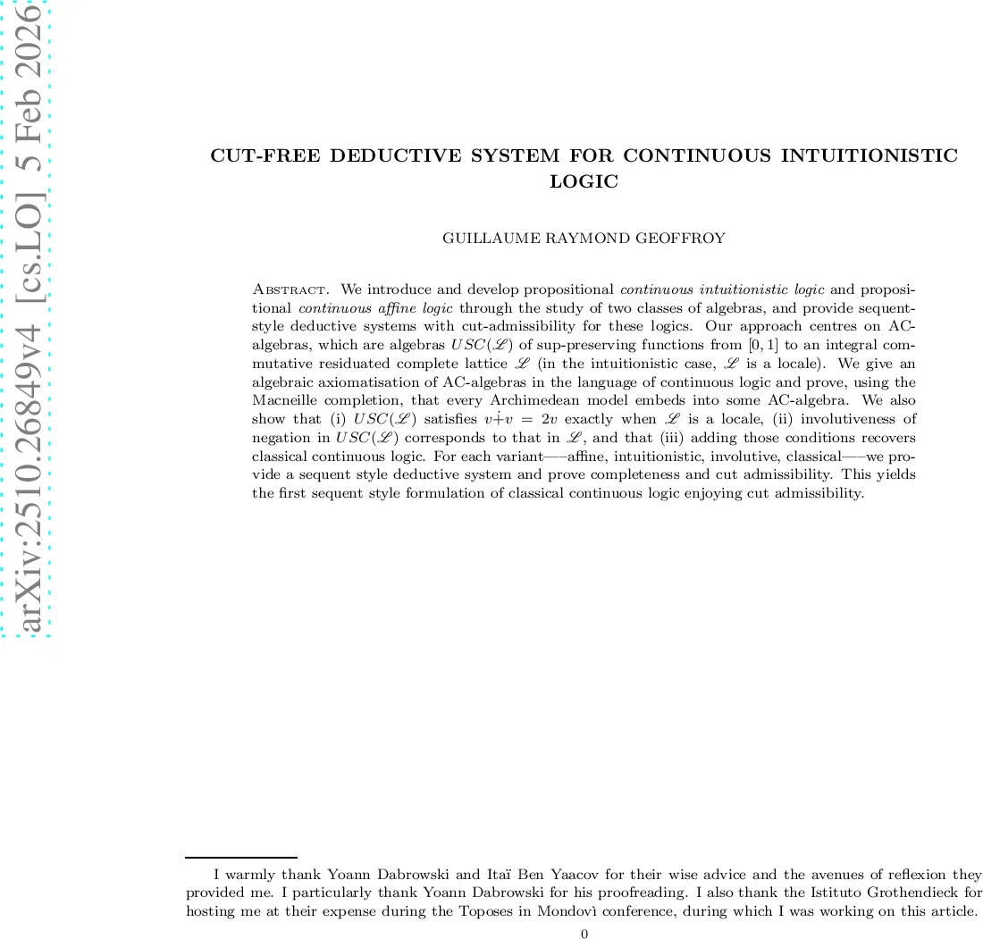 Cut-free Deductive System for Continuous Intuitionistic Logic