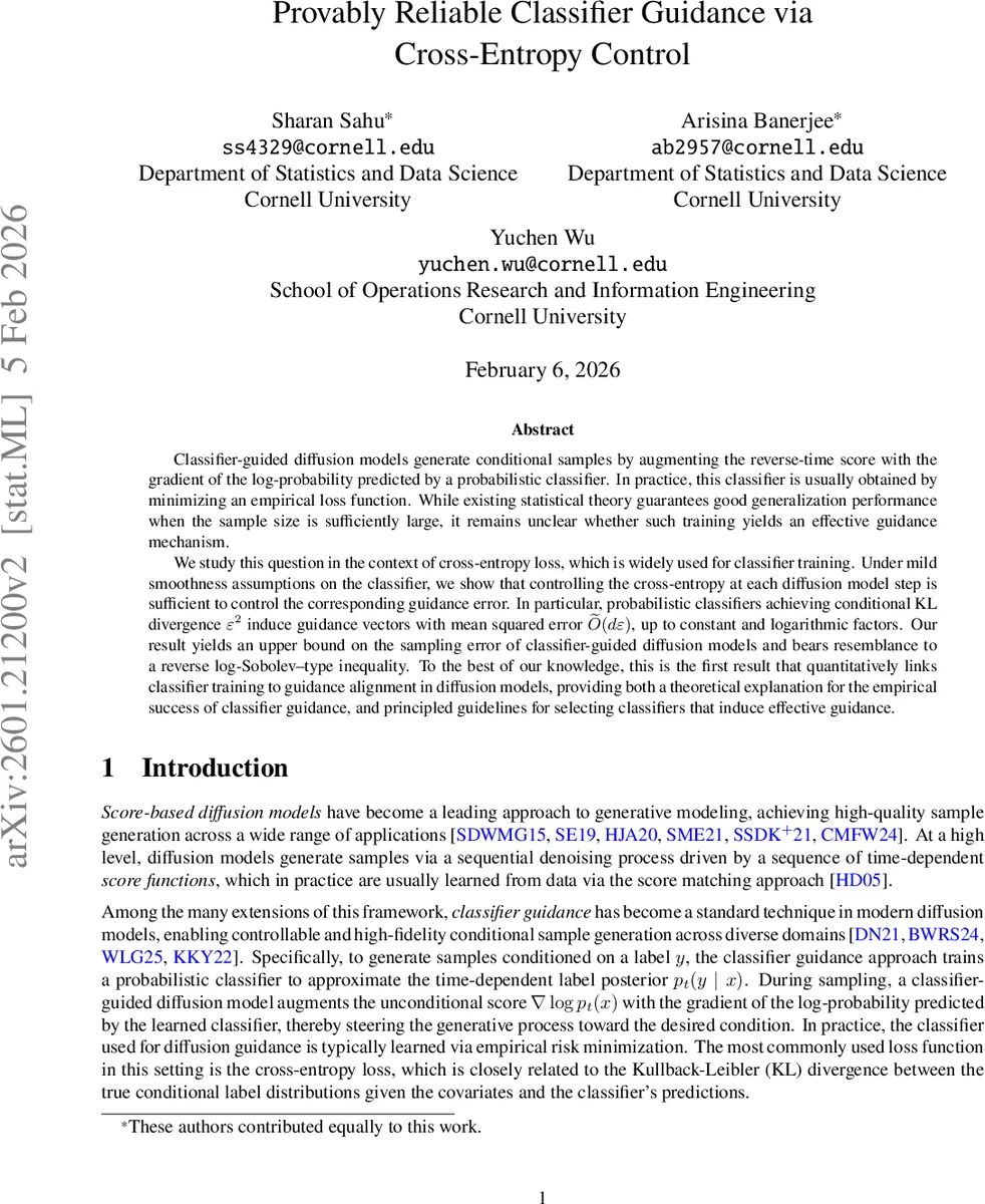 Provably Reliable Classifier Guidance via Cross-Entropy Control