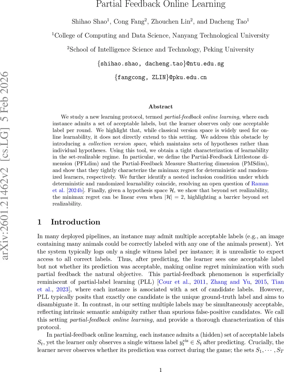 Partial Feedback Online Learning