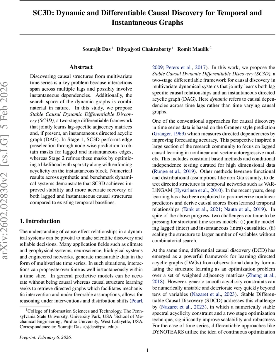 SC3D: Dynamic and Differentiable Causal Discovery for Temporal and Instantaneous Graphs