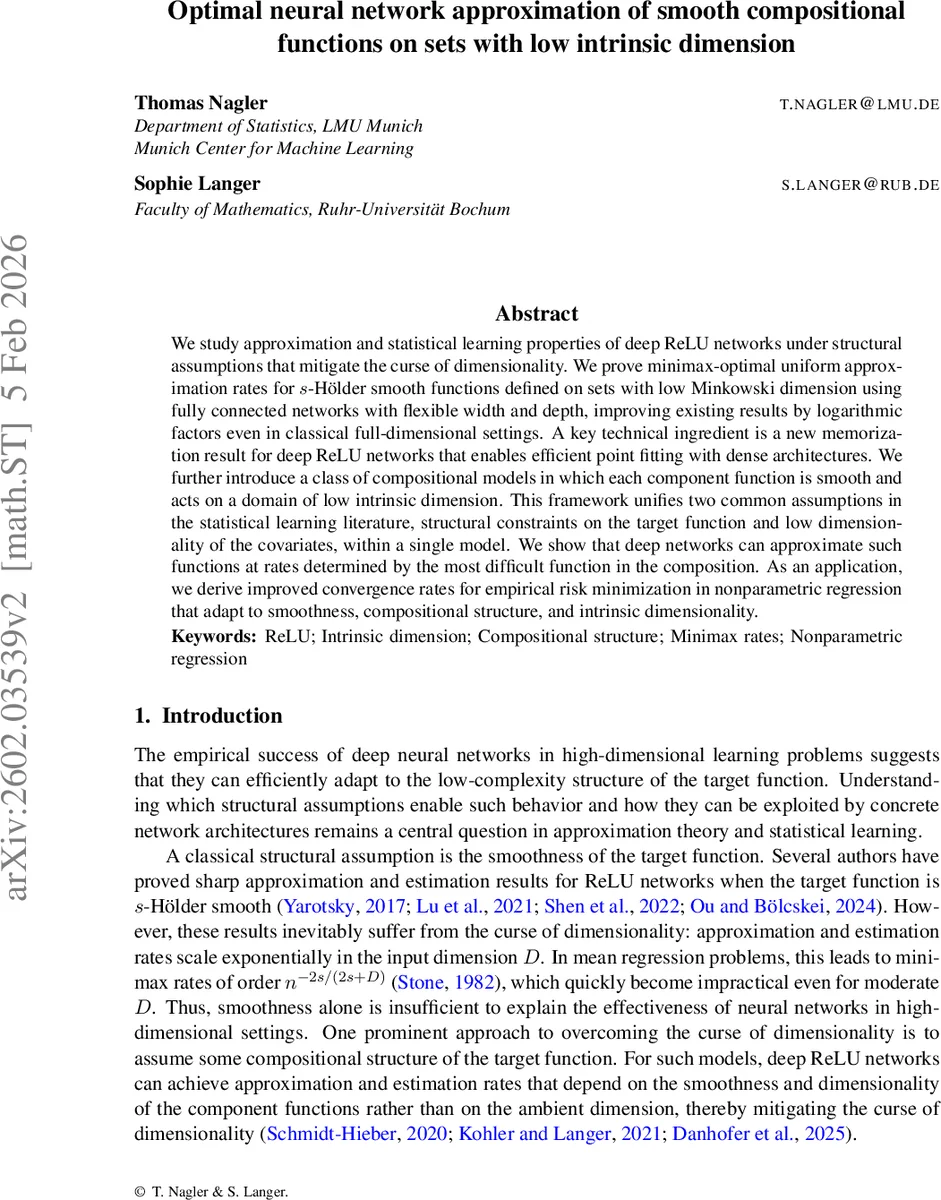 Optimal neural network approximation of smooth compositional functions on sets with low intrinsic dimension