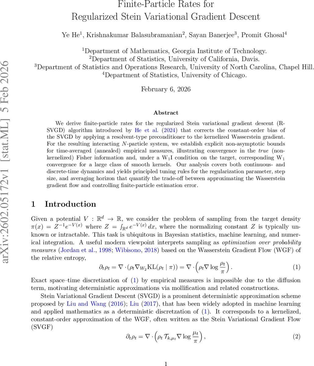 Finite-Particle Rates for Regularized Stein Variational Gradient Descent