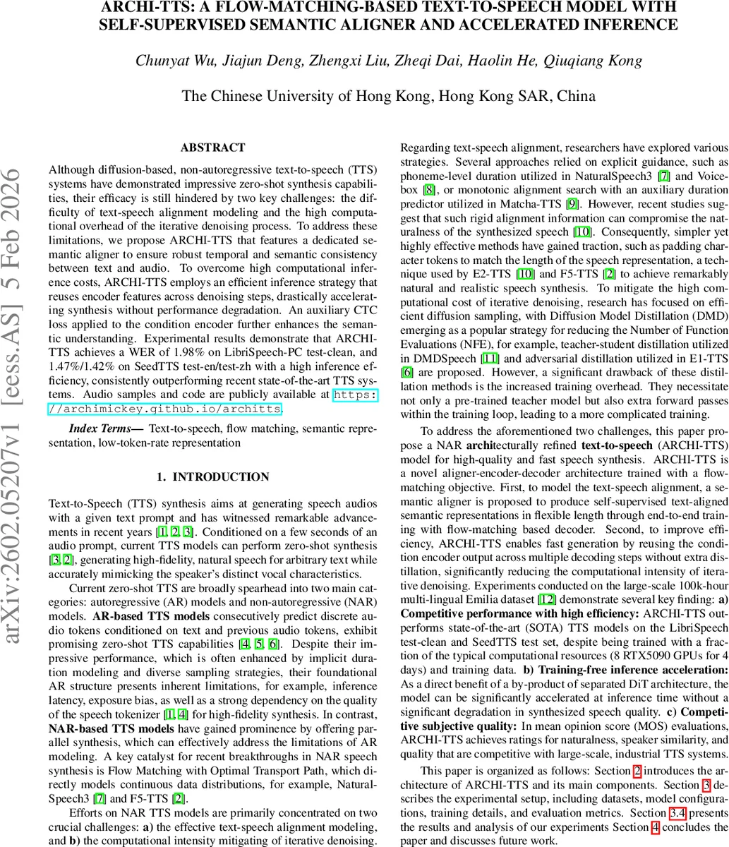 ARCHI-TTS: A flow-matching-based Text-to-Speech Model with Self-supervised Semantic Aligner and Accelerated Inference