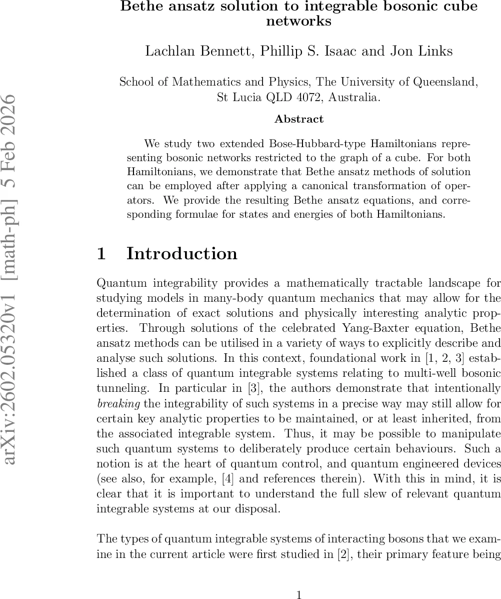 Bethe ansatz solution to integrable bosonic cube networks