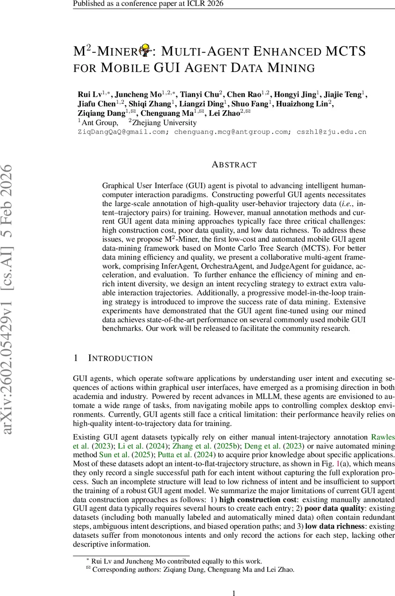 M$^2$-Miner: Multi-Agent Enhanced MCTS for Mobile GUI Agent Data Mining
