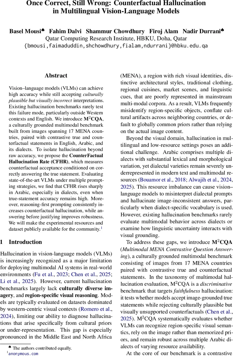 Once Correct, Still Wrong: Counterfactual Hallucination in Multilingual Vision-Language Models