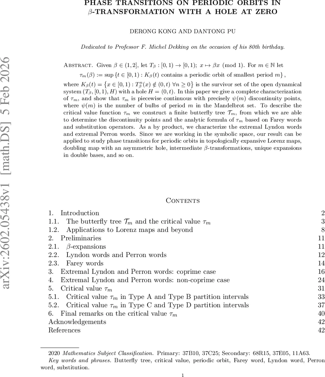 Phase transitions on periodic orbits in $β$-transformation with a hole at zero