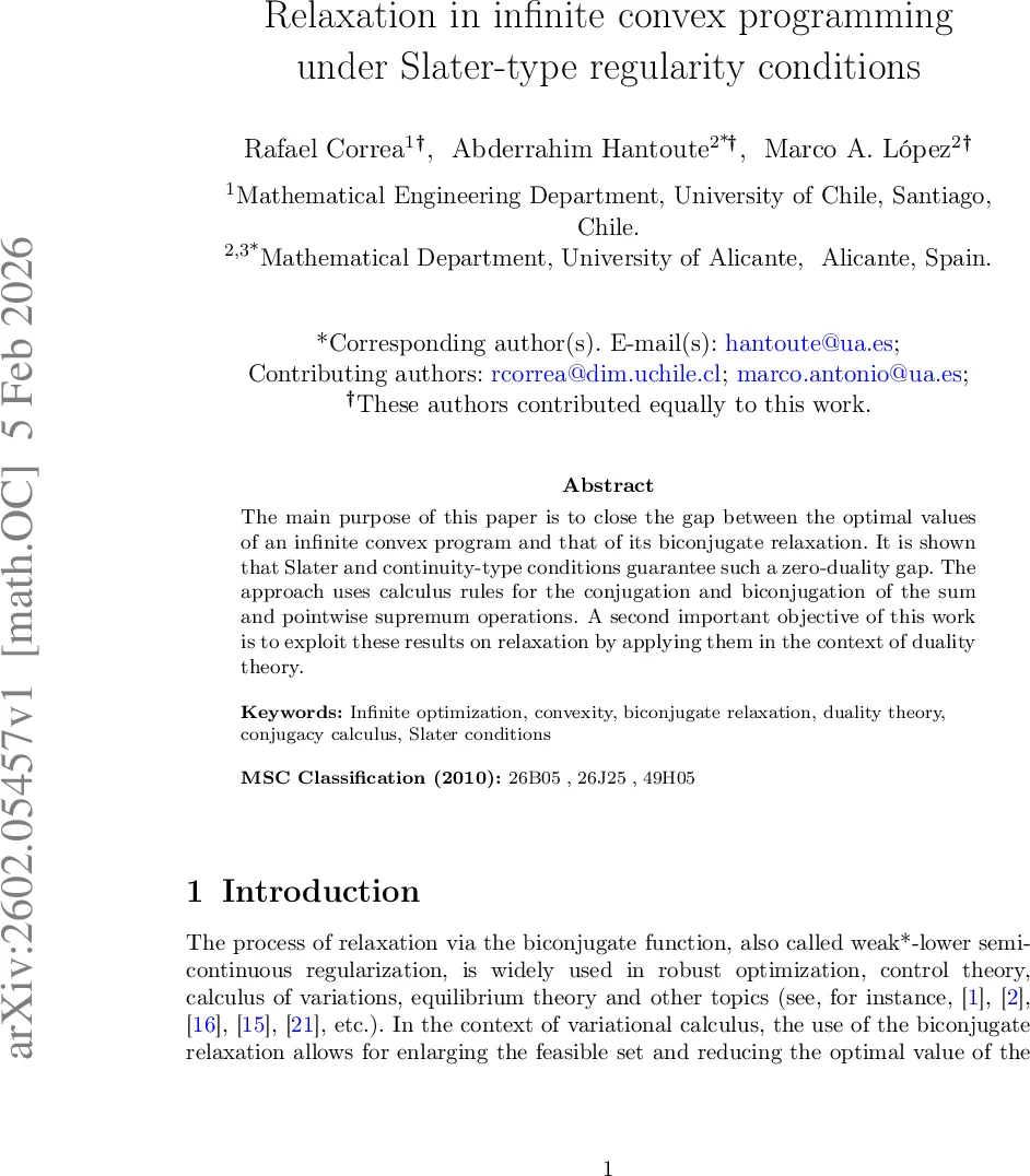 Relaxation in infinite convex programming under Slater-type regularity conditions