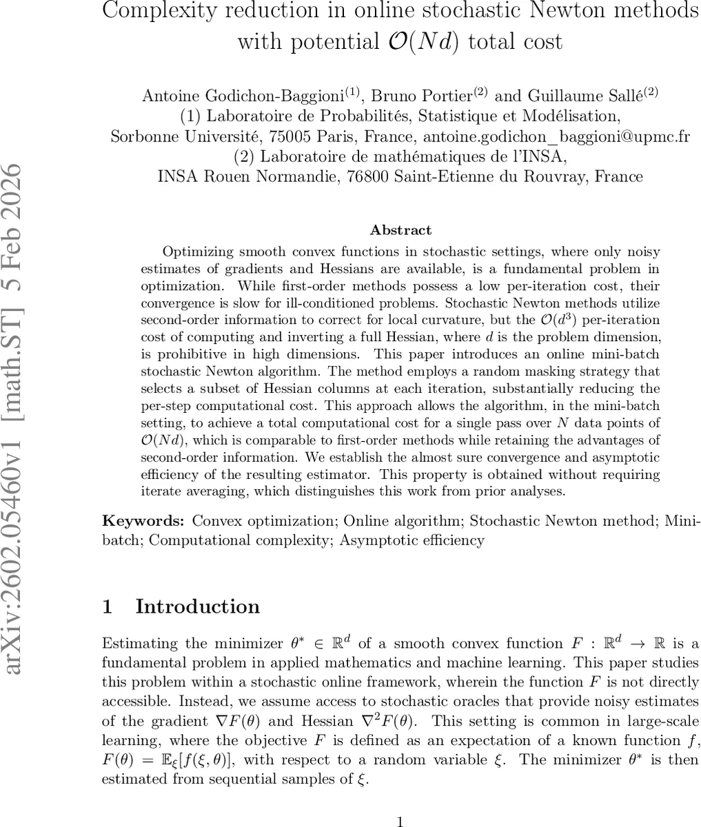 Complexity reduction in online stochastic Newton methods with potential O(N d) total cost