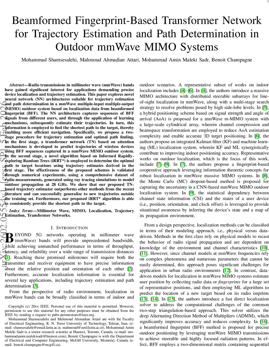 Beamformed Fingerprint-Based Transformer Network for Trajectory Estimation and Path Determination in Outdoor mmWave MIMO Systems