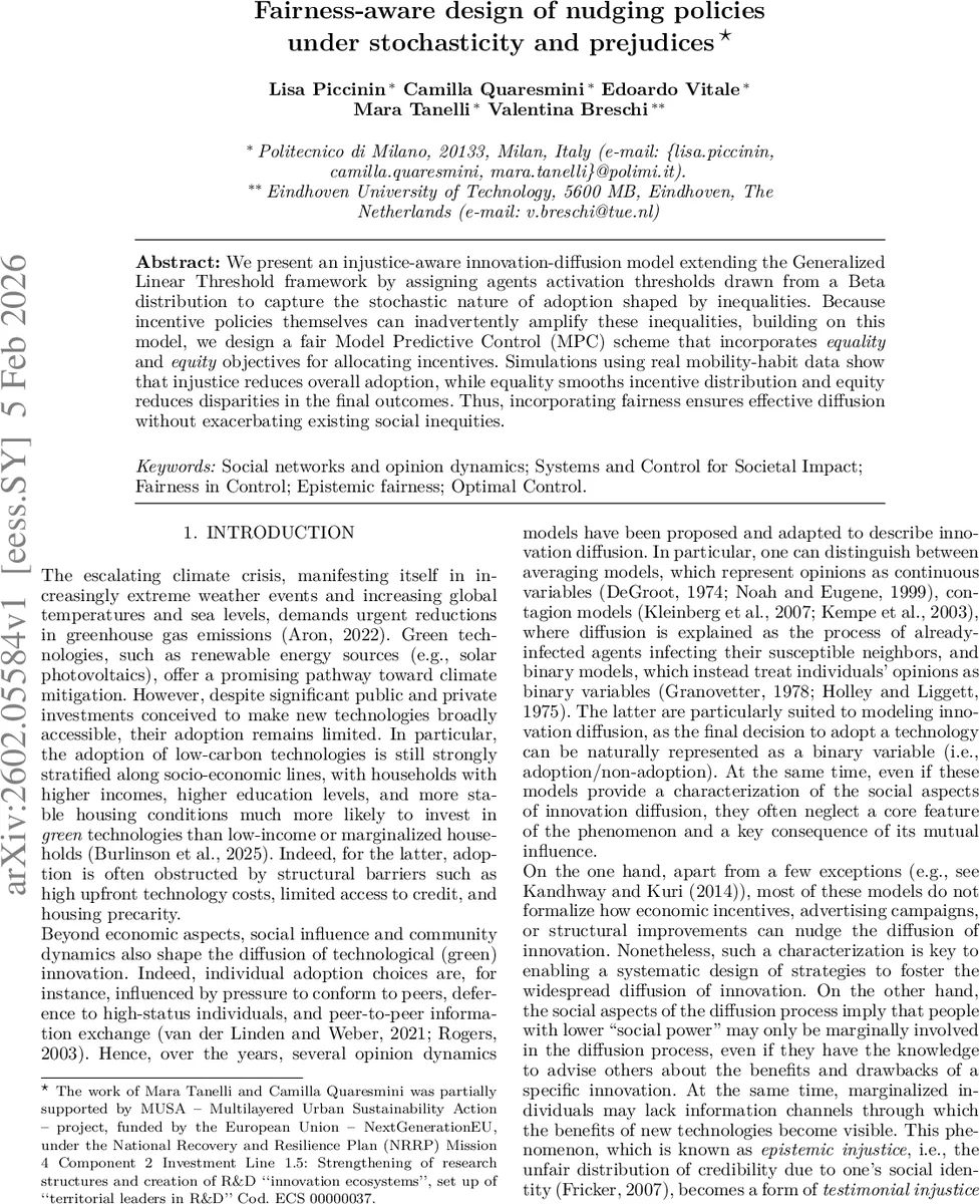 Fairness-aware design of nudging policies under stochasticity and prejudices