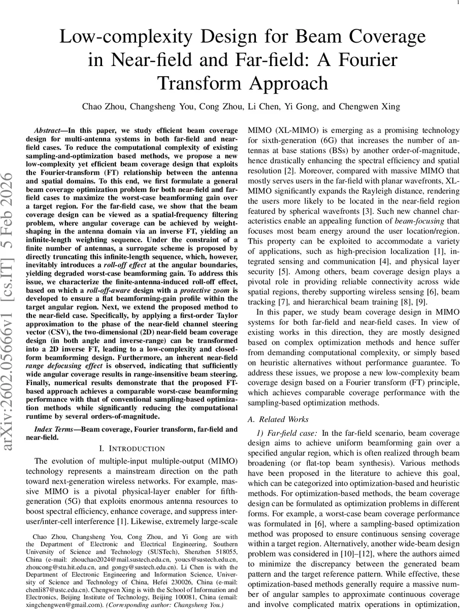 Low-complexity Design for Beam Coverage in Near-field and Far-field: A Fourier Transform Approach