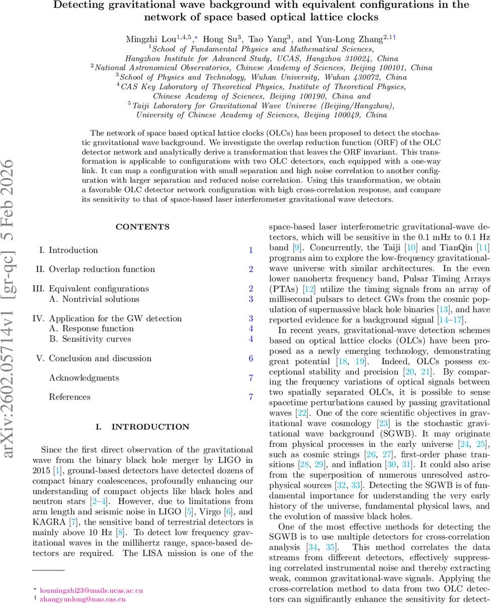 Detecting gravitational wave background with equivalent configurations in the network of space based optical lattice clocks