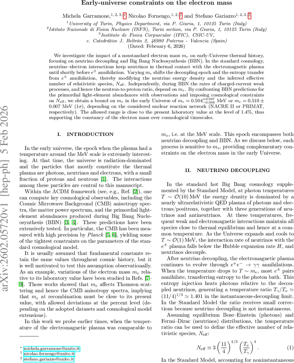 Early-universe constraints on the electron mass