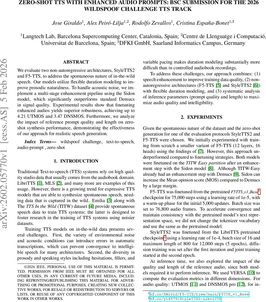 Zero-Shot TTS With Enhanced Audio Prompts: Bsc Submission For The 2026 Wildspoof Challenge TTS Track
