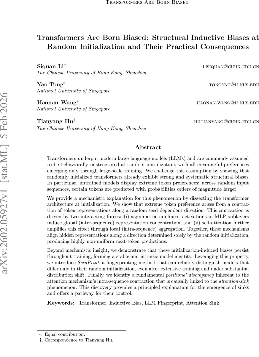 Transformers Are Born Biased: Structural Inductive Biases at Random Initialization and Their Practical Consequences