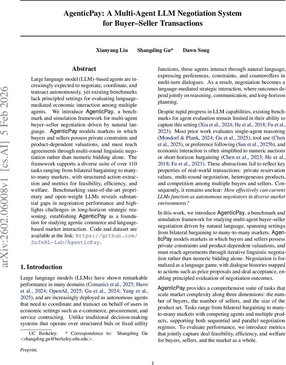 AgenticPay: A Multi-Agent LLM Negotiation System for Buyer-Seller Transactions