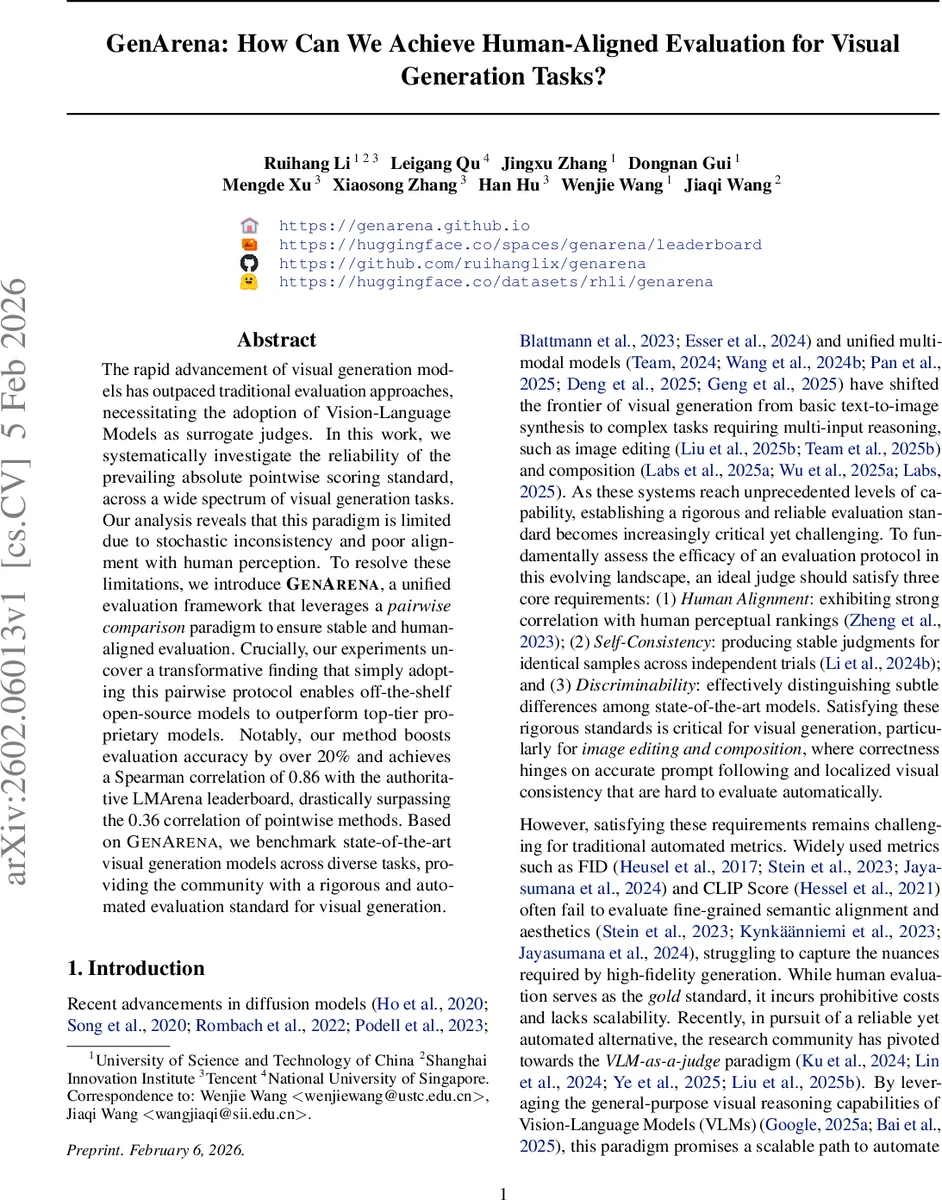 GenArena: How Can We Achieve Human-Aligned Evaluation for Visual Generation Tasks?