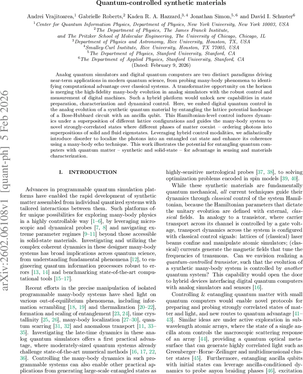 Quantum-controlled synthetic materials