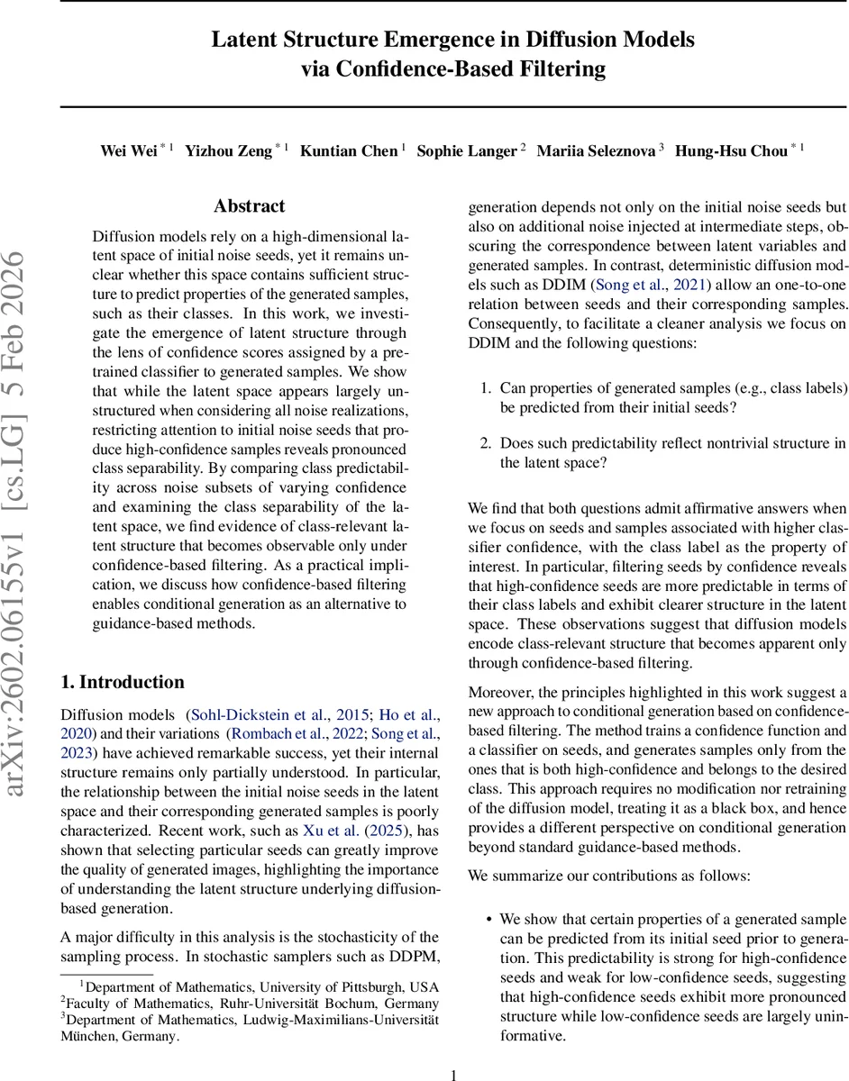 Latent Structure Emergence in Diffusion Models via Confidence-Based Filtering