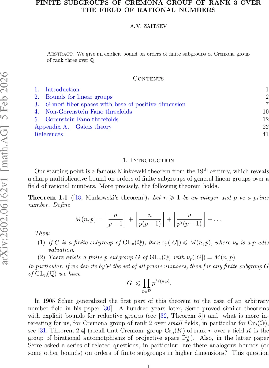 Finite subgroups of Cremona group of rank 3 over the field of rational numbers