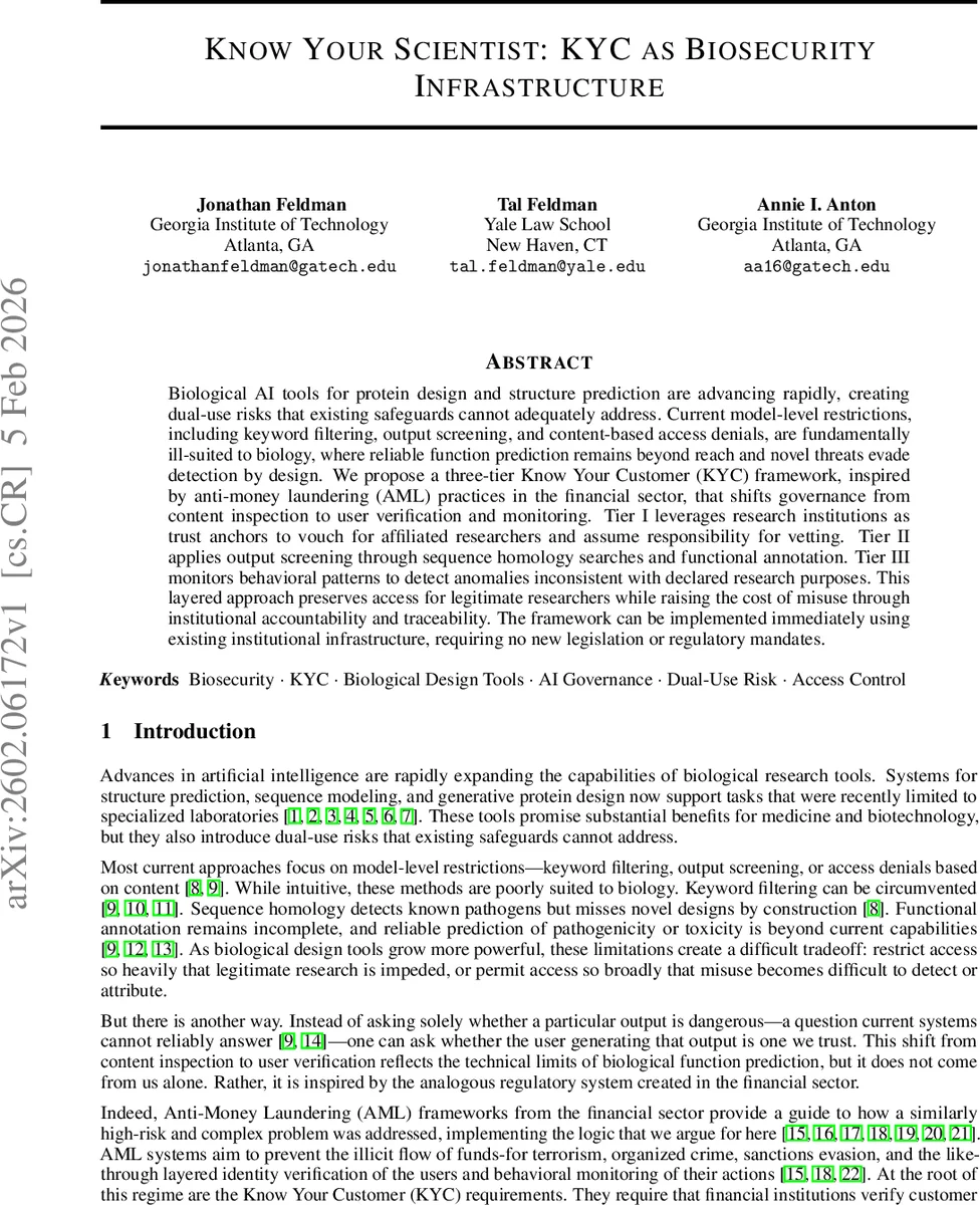 Know Your Scientist: KYC as Biosecurity Infrastructure