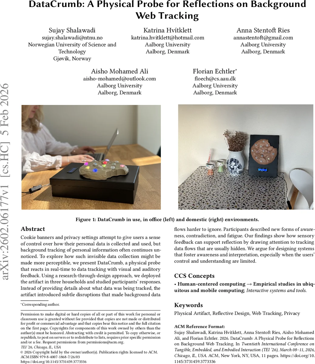 DataCrumb: A Physical Probe for Reflections on Background Web Tracking