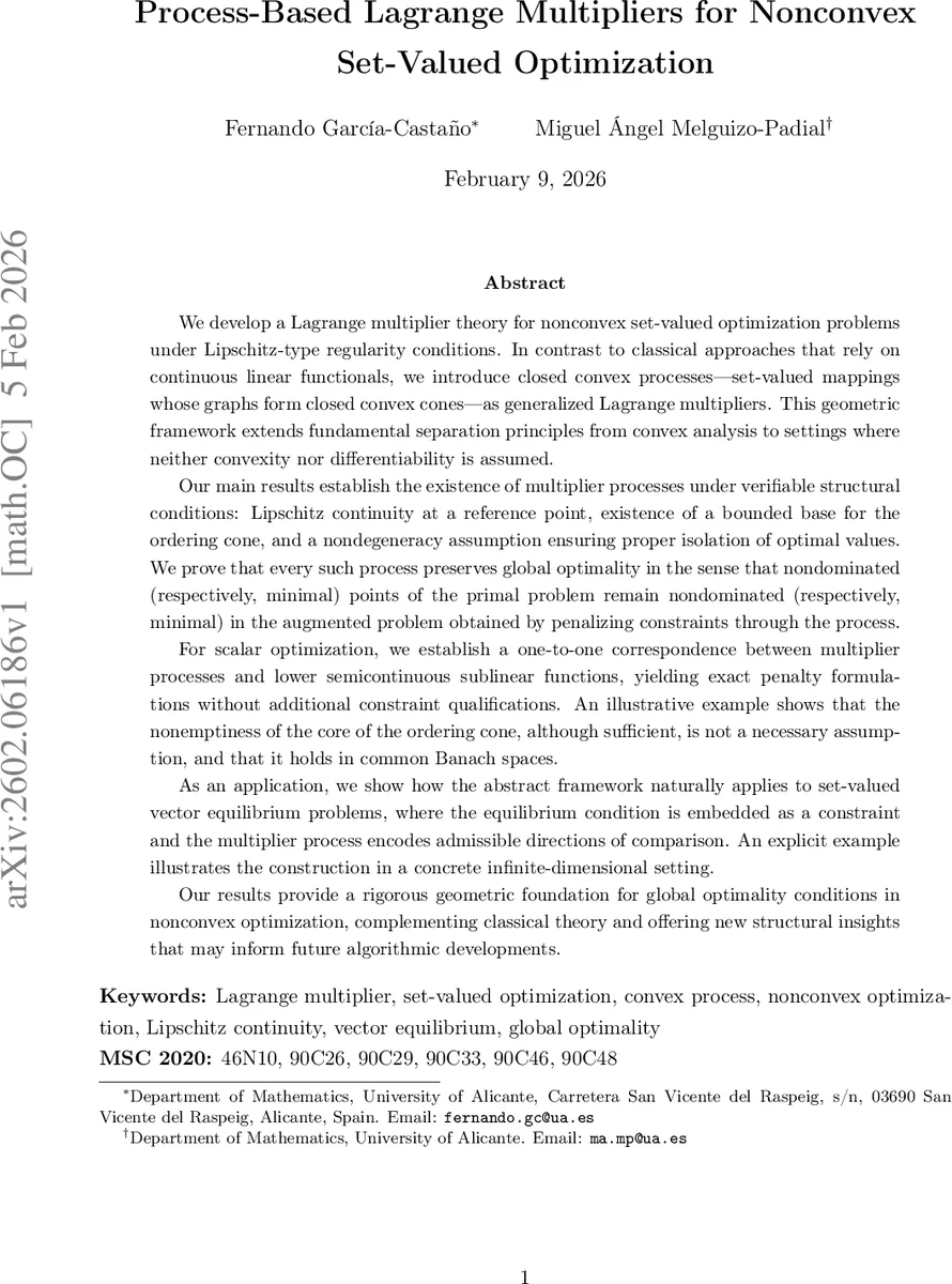Process-Based Lagrange Multipliers for Nonconvex Set-Valued Optimization