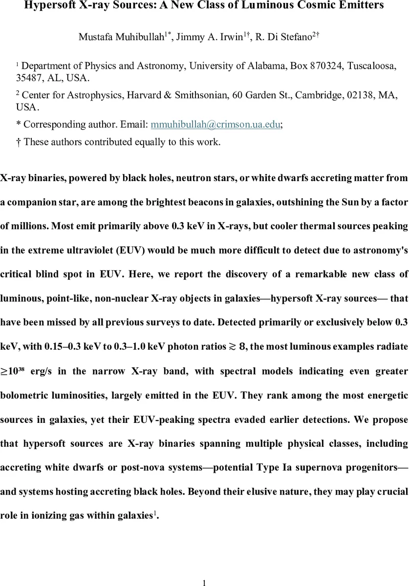 Hypersoft X-ray Sources: A New Class of Luminous Cosmic Emitters