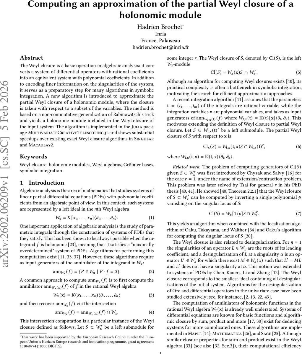 Computing an approximation of the partial Weyl closure of a holonomic module