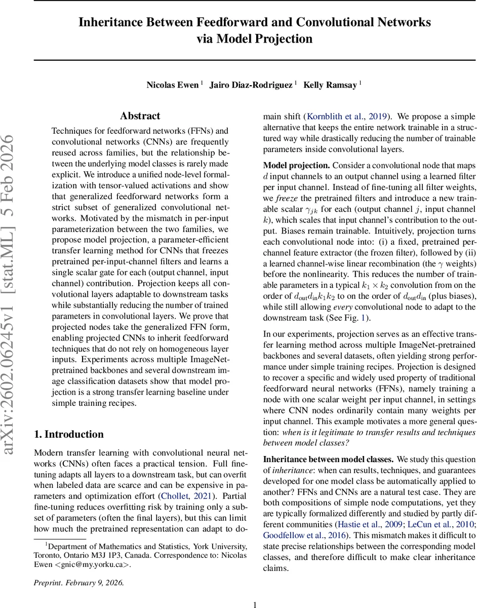 Inheritance Between Feedforward and Convolutional Networks via Model Projection