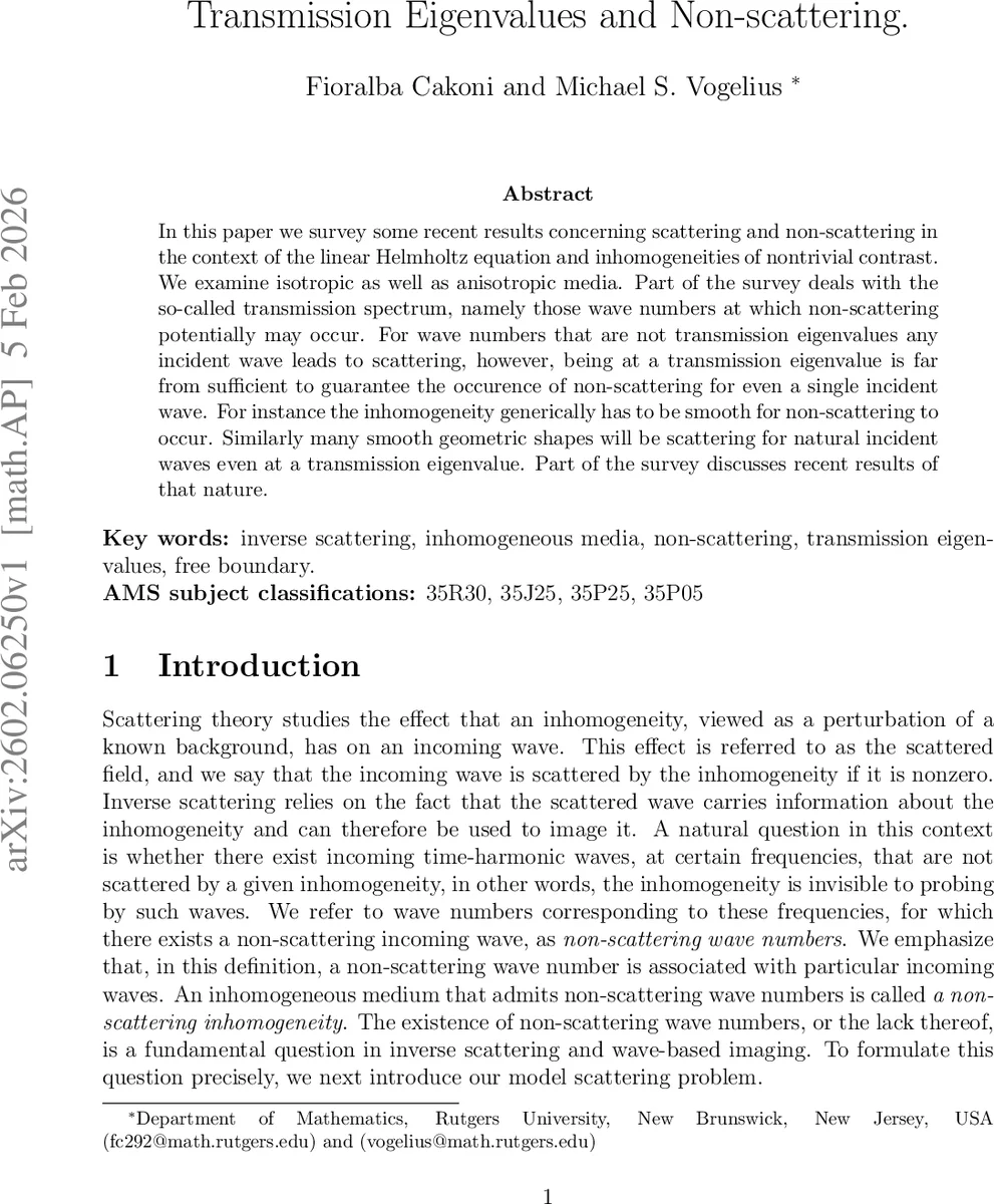 Transmission Eigenvalues and Non-scattering