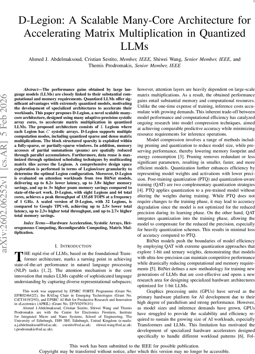 D-Legion: A Scalable Many-Core Architecture for Accelerating Matrix Multiplication in Quantized LLMs