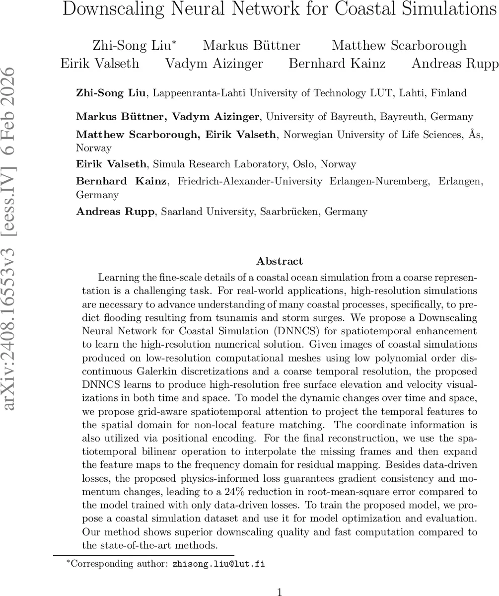 Downscaling Neural Network for Coastal Simulations