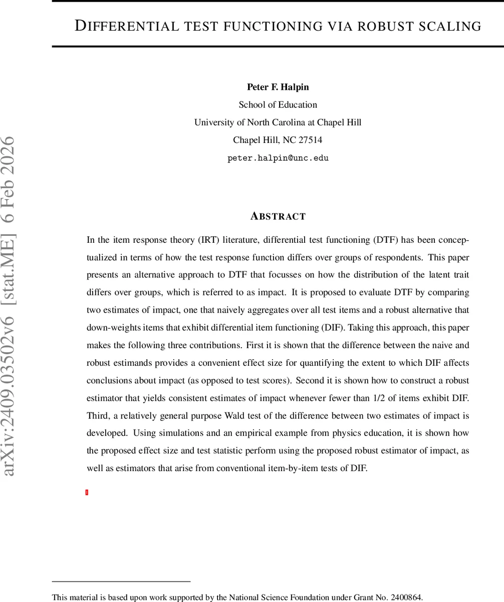 Differential Test Functioning via Robust Scaling