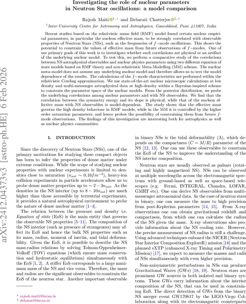 Investigating the role of nuclear parameters in Neutron Star oscillations: a model comparison