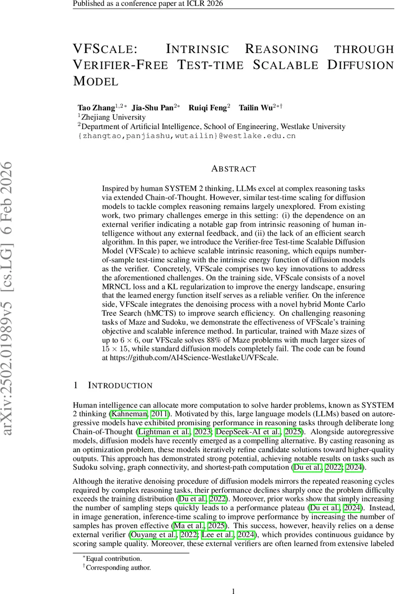 VFScale: Intrinsic Reasoning through Verifier-Free Test-time Scalable Diffusion Model