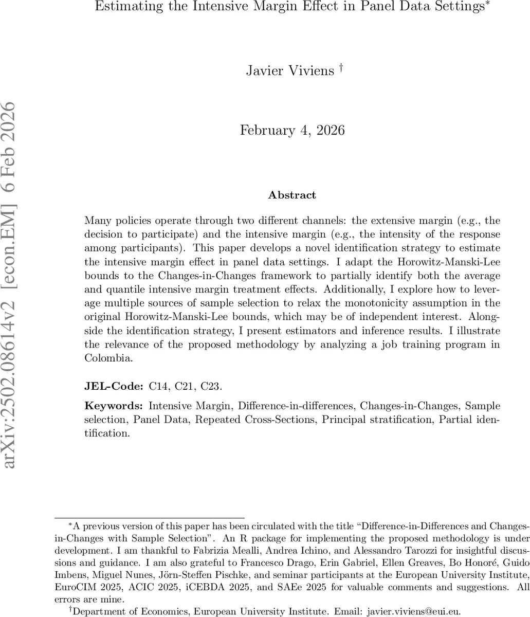 Estimating the Intensive Margin Effect in Panel Data Settings
