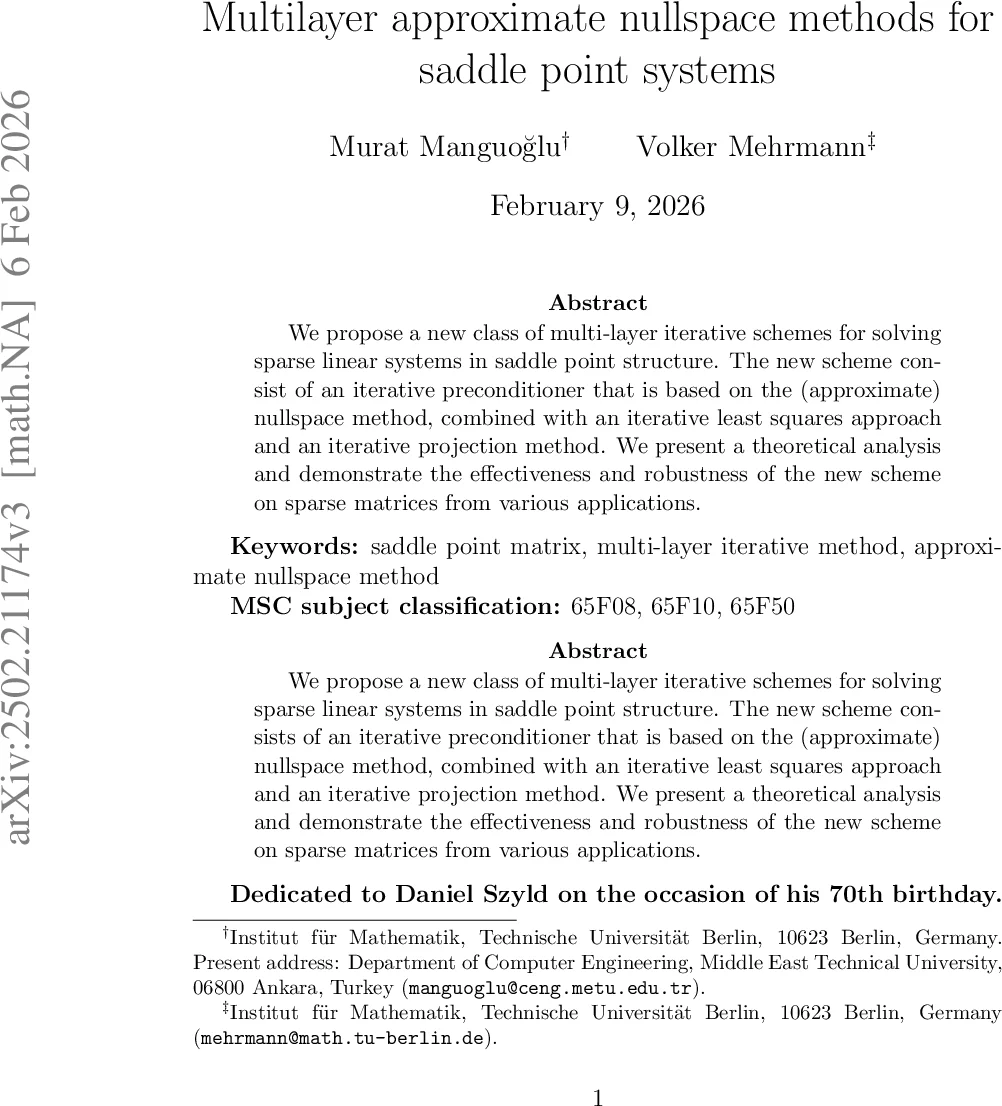 Multilayer approximate nullspace methods for saddle point systems