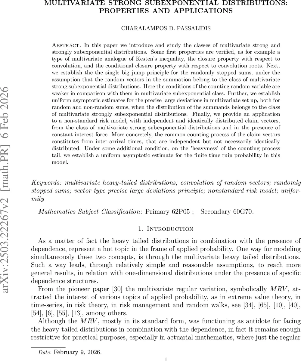 Multivariate strong subexponential distributions: properties and applications