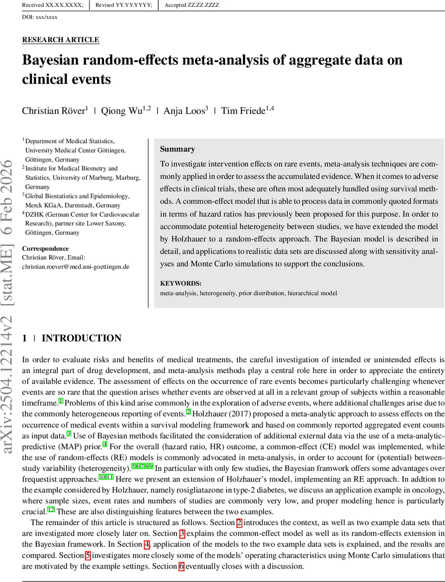 Bayesian random-effects meta-analysis of aggregate data on clinical events