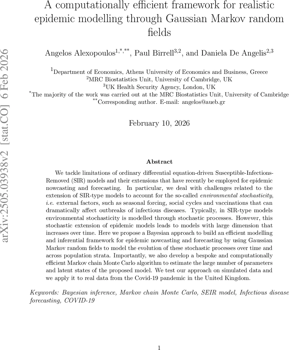 A computationally efficient framework for realistic epidemic modelling through Gaussian Markov random fields