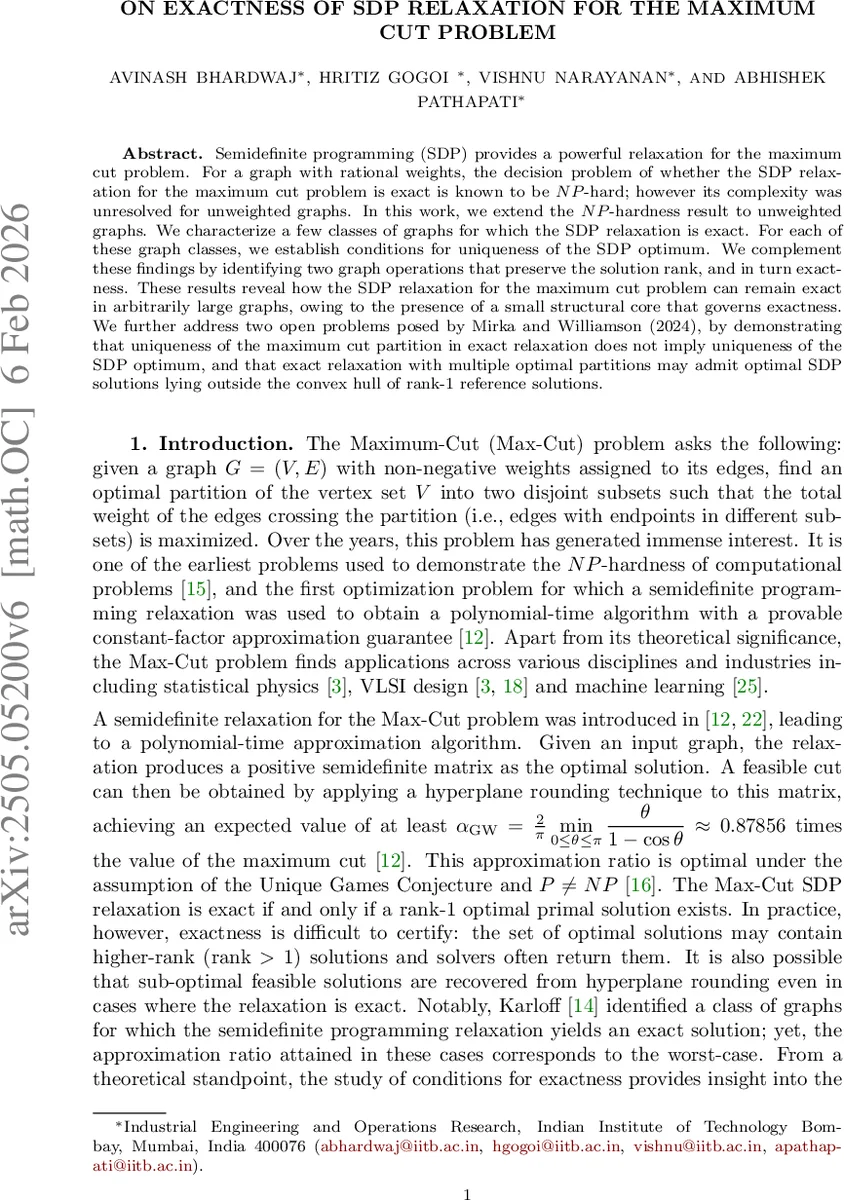 On exactness of SDP relaxation for the maximum cut problem