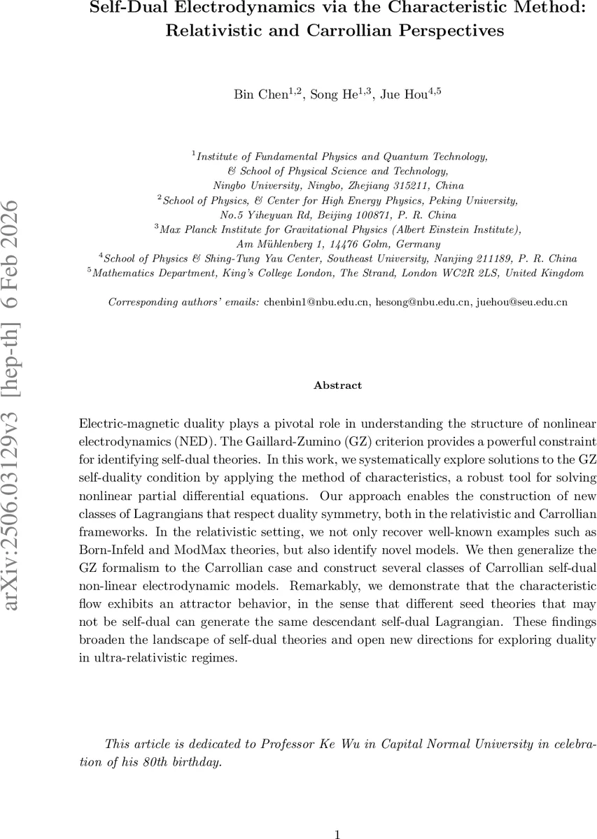 Self-Dual Electrodynamics via the Characteristic Method: Relativistic and Carrollian Perspectives