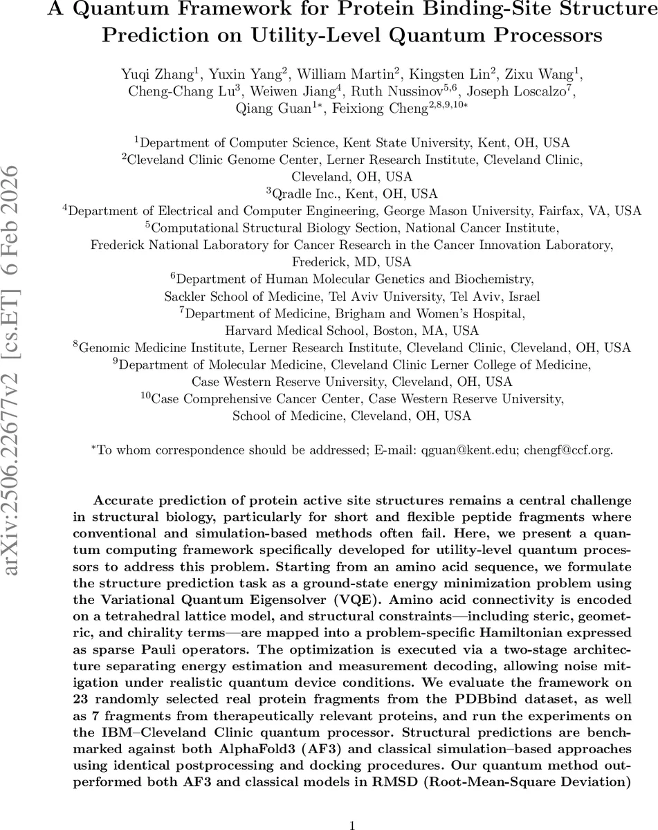 A Quantum Framework for Protein Binding-Site Structure Prediction on Utility-Level Quantum Processors