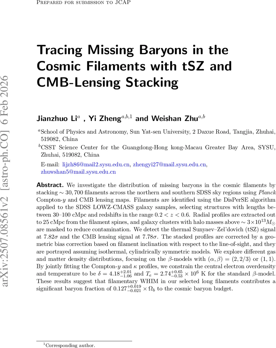 Tracing Missing Baryons in the Cosmic Filaments with tSZ and CMB-Lensing Stacking