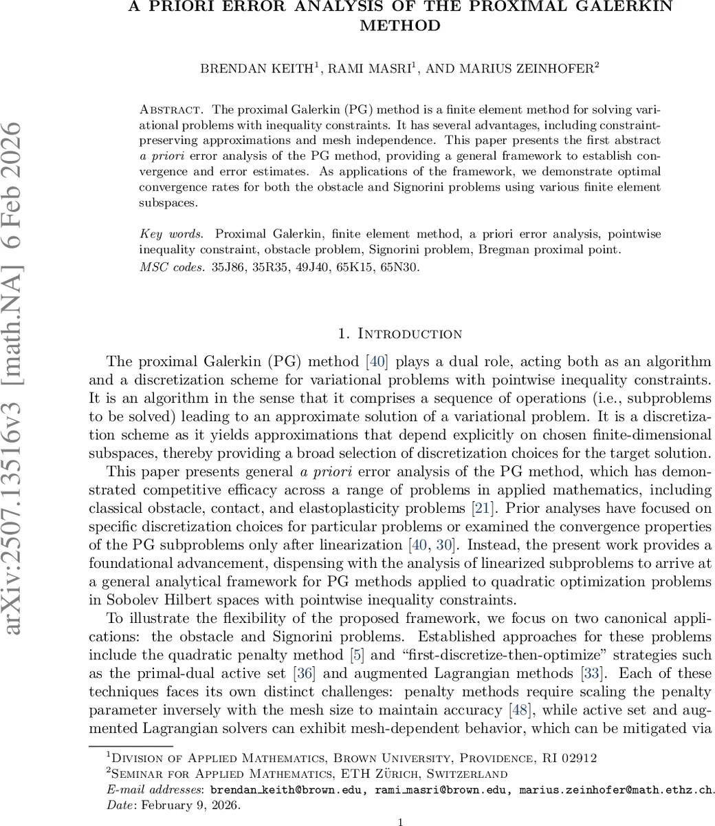 A priori error analysis of the proximal Galerkin method